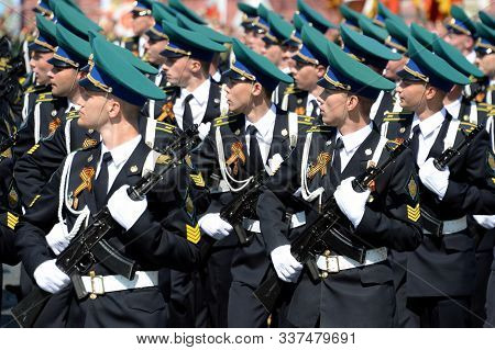 Moscow, Russia - May 7, 2019:cadets Of The Moscow Border Institute Of The Fsb Of Russia At The Dress
