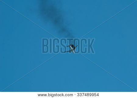 Passenger Plane Burns In The Sky. Plane Crash,