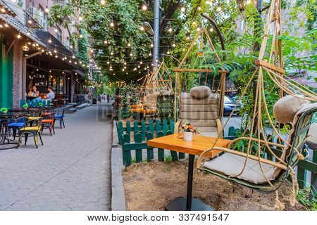 Yerevan , Armenia - August 16, 2019 : coffee shop restaurant of Martiros Saryan street landmark of Yerevan capital city of Armenia