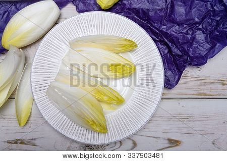 Fresh White Belgian Endive Or Chicory Heads