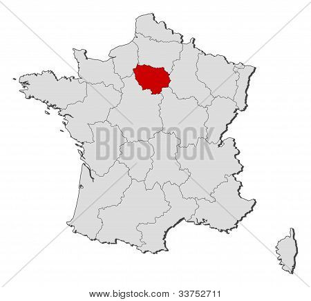 Map Of France, Île-de-france Highlighted