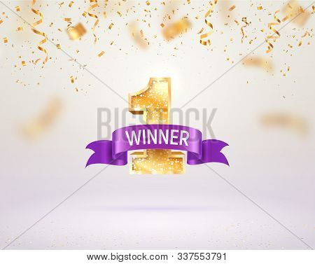 First Place Competition Vector Illustration. Template Of Victory In The Championship. Winner Golden 