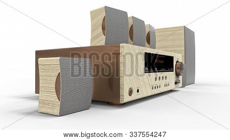 Dvd Receiver And Home Theater System With Speakers And Subwoofer Made Of Painted Metal And Light Woo