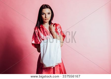 Nice Girl In Pink Lingerie With Robe