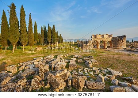 Hierapolis Ancient City Ruins, North Roman Gate, Pamukkale, Denizli Turkey