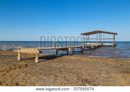 beach structure at the Aral Sea near Aktumsuk cape in Karakalpakstan, Uzbekistan