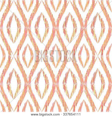 Ikat Ogee Seamless Vector Pattern Design. Ethnic Fabric Print Geometric Ikat Pattern. Ogee Seamless 