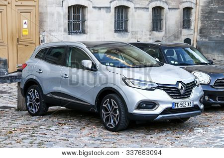 Versailles, France - September 15, 2019: Grey Compact Crossover Renault Kadjar In The City Street.