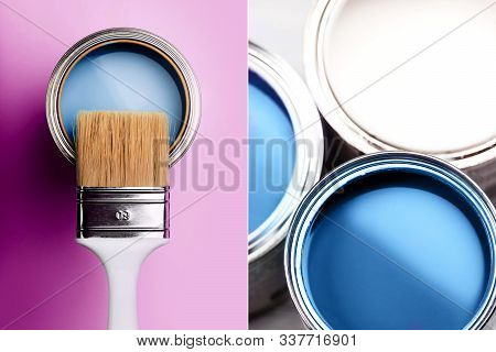 Creative Collage With Blue Color, Ispired By Color Of The Year 2020.