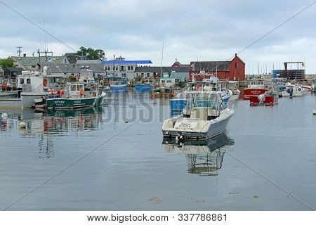 Rockport, Ma, Usa - Jul 25, 2015: Fishing Boat At Port Of Rockport City In Summer, Massachusetts, Us