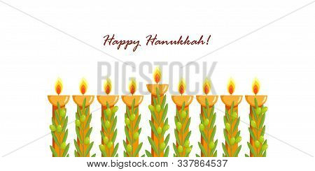 Jewish Holiday Of Hanukkah, Hanukkah Menorah, Traditional Nine-branched Candelabrum, Olive Branch Wi