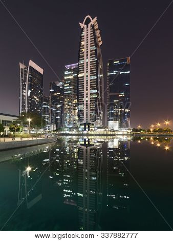 View From Lake To Skyscrapers, Jlt, Dubai, Uae