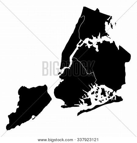 New York City Dark Silhouette Map Isolated On White Background