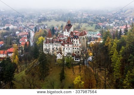 Aerial view of Dracula's Castle in Romania