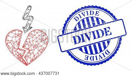 Vector Crossing Mesh Break Love Heart Framework, And Divide Blue Round Textured Seal Imitation. Line