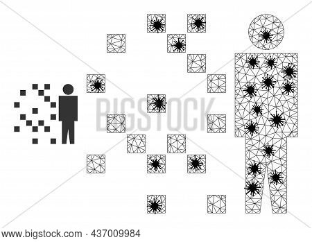 Mesh Polygonal Digital Man Synthesis Icon Illustration With Infection Style. Carcass Model Is Create