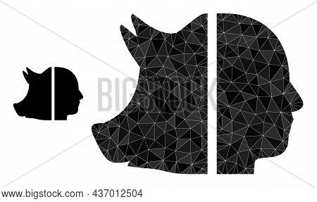 Lowpoly Dual Pig Man Icon On A White Background. Flat Geometric 2d Modeling Illustration Based On Du