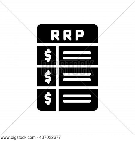 Black Solid Icon For Rrp Paper List Concept Method Recommended-retail-price