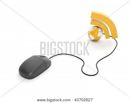 3 차원 일러스트 레이 션: Rss 아이콘. 지구와 컴퓨터 마우스