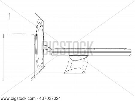 Contour Of A Medical Tomograph From Black Lines Isolated On A White Background. Side View. Vector Il