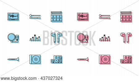 Set Line Clarinet, Cd Or Dvd Disk, Sound Audio Recorder On Laptop, Stereo Speaker, Music Equalizer, 