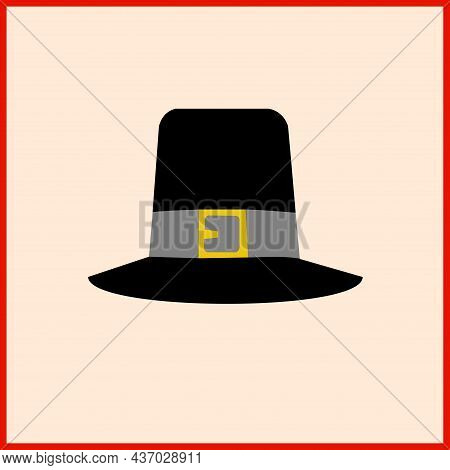Black Piligrim Hat Happy Thanksgiving Day Autumn Traditional Harvest Holiday Concept Flat Vector Ill