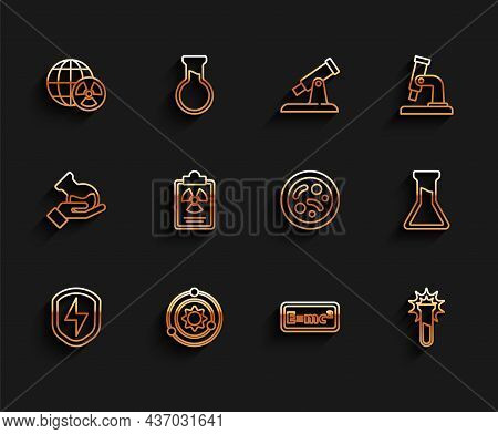 Set Line Secure Shield With Lightning, Solar System, Planet Earth And Radiation, Equation Solution, 