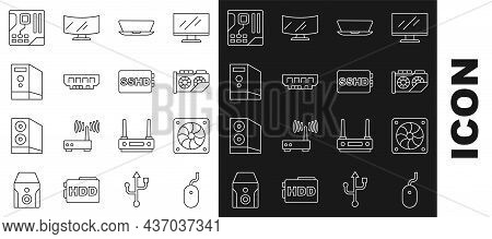 Set Line Computer Mouse, Cooler, Video Graphic Card, Laptop, Ram, Random Access Memory, Case Of Comp