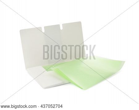 Package Of Facial Oil Blotting Tissues On White Background. Mattifying Wipes