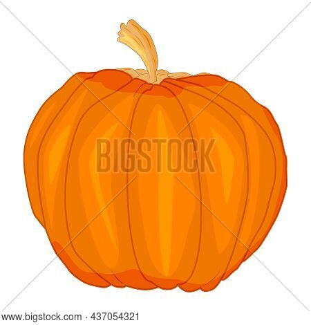 Pumpkin Isolated On White Background. Orange Squash Colored Icon. Halloween Holiday Or Thanksgiving 