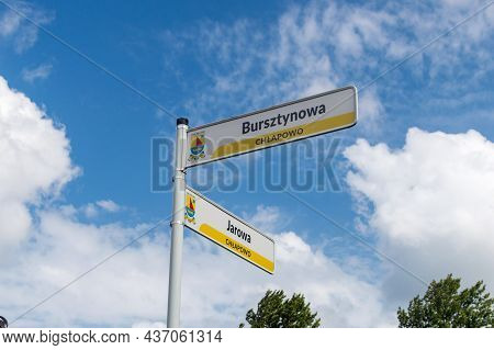 Chlapowo, Poland - July 21, 2021: Chlapowo Street Information Post. Chlapowo Is A Seaside Resort And