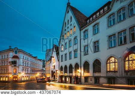Tallinn, Estonia. Vanaturu Street In Historical Centre Of Old Town In Evening Illumination. Traditio