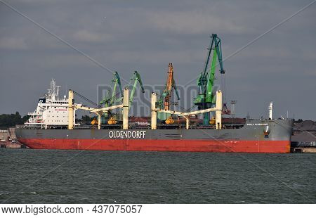 Klaipeda, Lithuania - October 02: Boats And Cranes At Klaipeda Sea Port At October 02, 2021 In Klaip