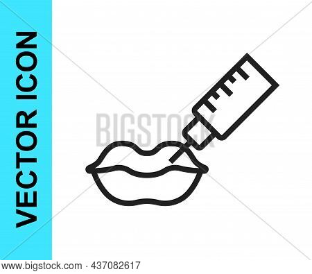 Black Line Lip Augmentation Icon Isolated On White Background. Hyaluronic Acid Lips Injection. Conto