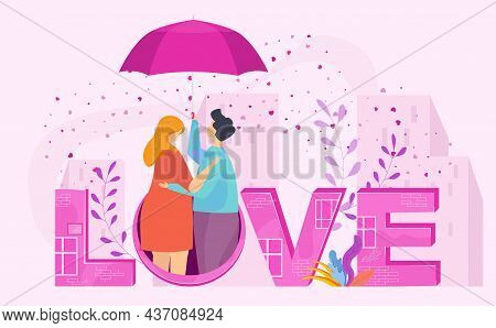 Heterosexual Couple In Love. Guy And A Girl On Date In The Spring City Park.