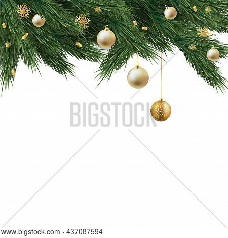 Christmas Tree On White Background, Web Template For Festive Promotional Items - Illustration