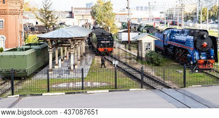 Moscow, Russia - September 29, 2021: Panoramic View Of Museum Industrial Complex Steam Locomotive De