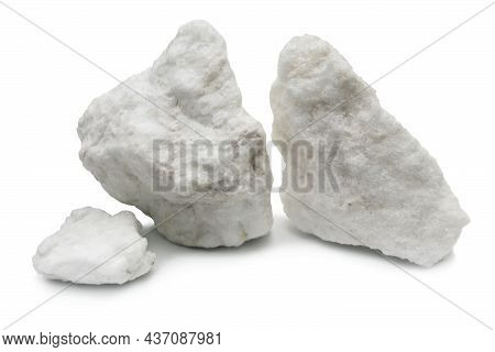 Three Pieces Of Gypsum Ore. Alabaster. On White Background Isolated