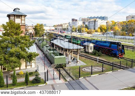 Moscow, Russia - September 29, 2021: Above View Of Trains Of Railways In Museum Industrial Complex S