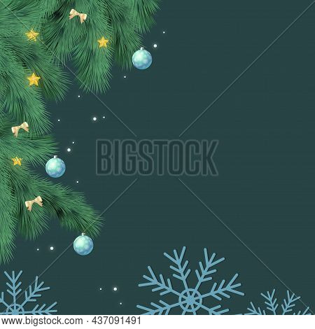Christmas Tree On Dark Background, Web Template For Holiday Promotional Items - Vector Illustration