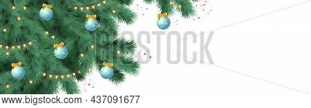 Christmas Tree On White Background, Web Template For Festive Promotional Items - Vector Illustration