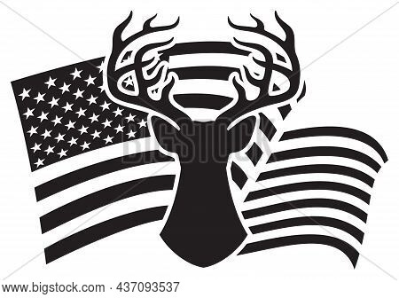 Deer Head And Usa Flag (hunting Design, United States Of America)
