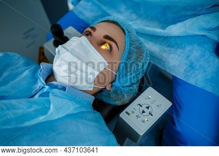 Medical Laser Eye Correction. Medicine Technology Eye Operation.