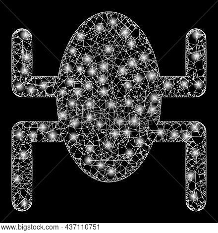 Illuminated Crossing Mesh Bug With Lightspots. Vector Model Based On Bug Icon, And With Intersected 