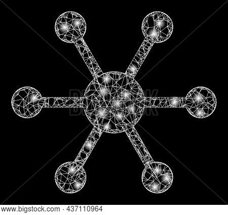 Bright Crossing Mesh Central Node With Light Spots. Vector Frame Based On Central Node Icon, And Fro