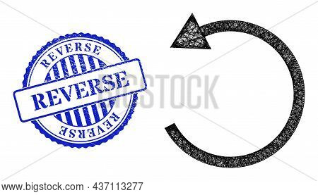 Vector Net Mesh Rotate Left Arrow Framework, And Reverse Blue Rosette Grunge Stamp Seal. Linear Carc