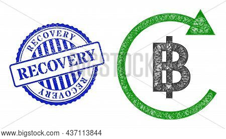 Vector Net Thai Baht Repay Model, And Recovery Blue Rosette Textured Stamp Seal. Crossed Carcass Net