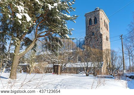 Priozersk, Russia - February 08, 2021: Sunny February Day At The Old Building Of The Former Lutheran