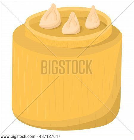 Cartoon Illustration With Asian Dish Dimsum. Vector Hand Drawn Graphic. Single Food Isolated Art.