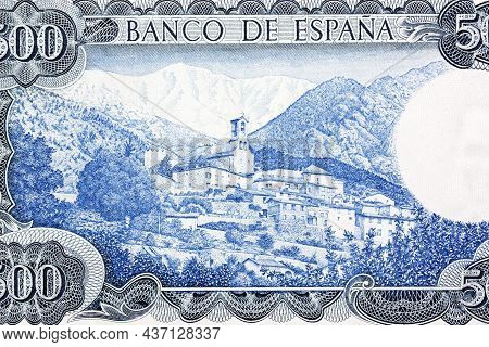 View Of Canigou Mountain With Village Of Vignolas D'oris From Spanish Money